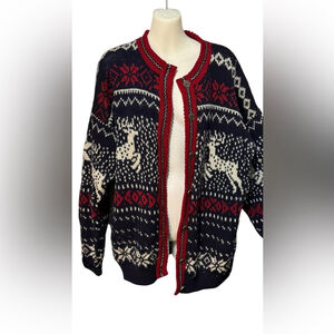 REI Vintage Cardigan Sweater Red White Blue Fair Isle Nordic Wool